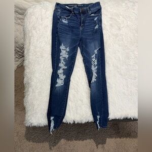 American Eagle Outfitters Dark Blue Distressed Skinny Jeans